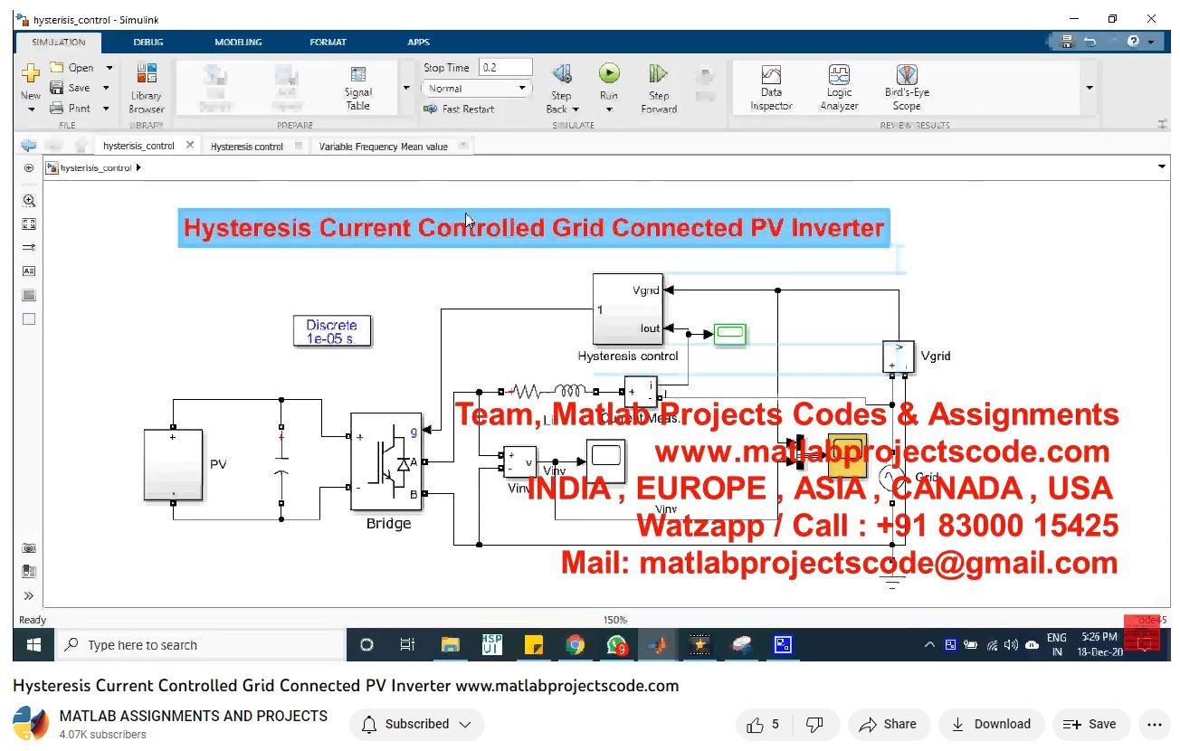Hysteresis Current Controlled Grid Connected Pv Inverter-Matlab Simulink-Electrical Assignments-Projects-Phd Research project thumbnail image