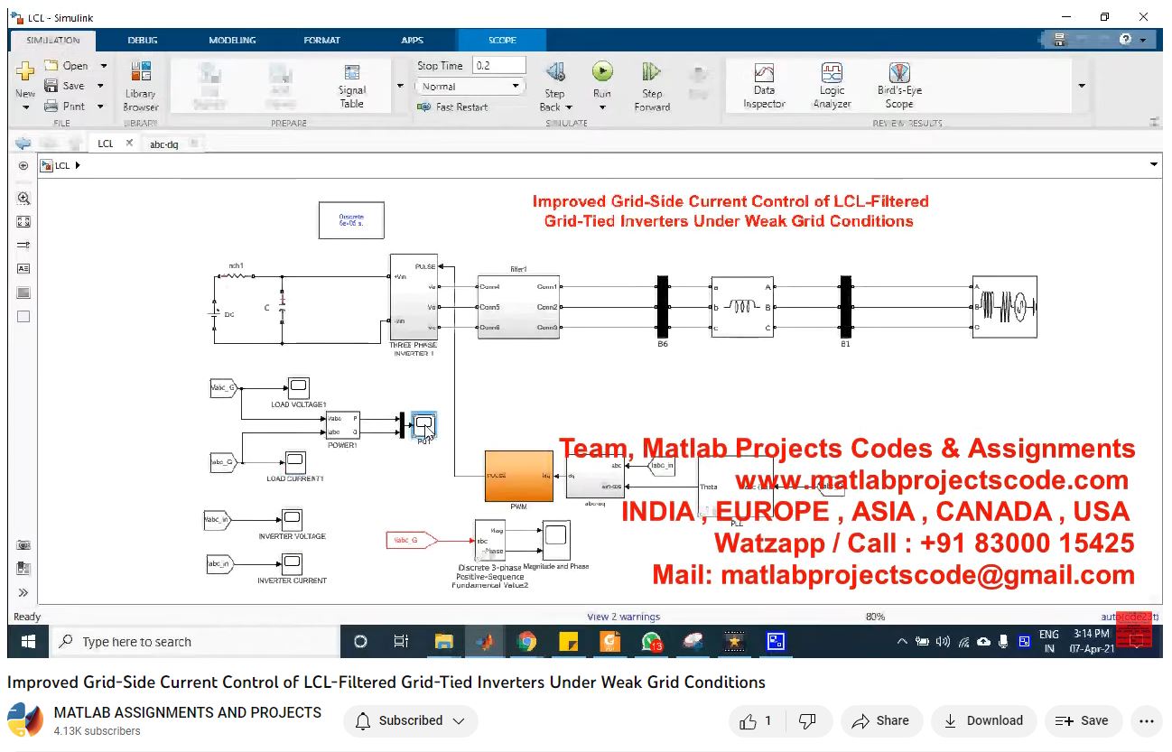 Improved Grid-Side Current Control Of Lcl-Filtered Grid-Tied Inverters Under Weak Grid Conditions project simulation thumbnail for Renewable Energy Engineering
