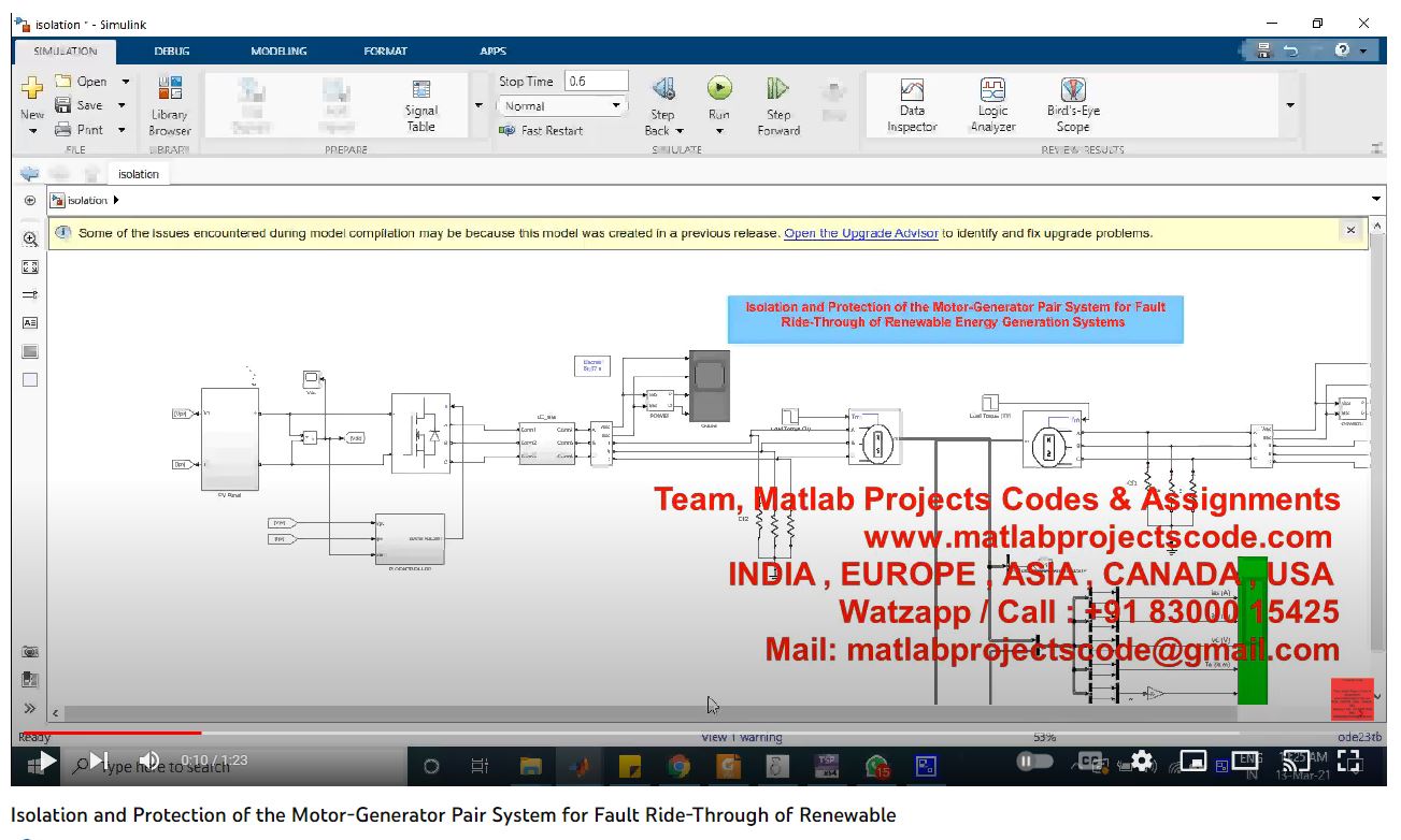 Isolation And Protection Of The Motor-Generator Pair System For Fault Ride-Through Of Renewable Ener project simulation thumbnail for Renewable Energy Engineering