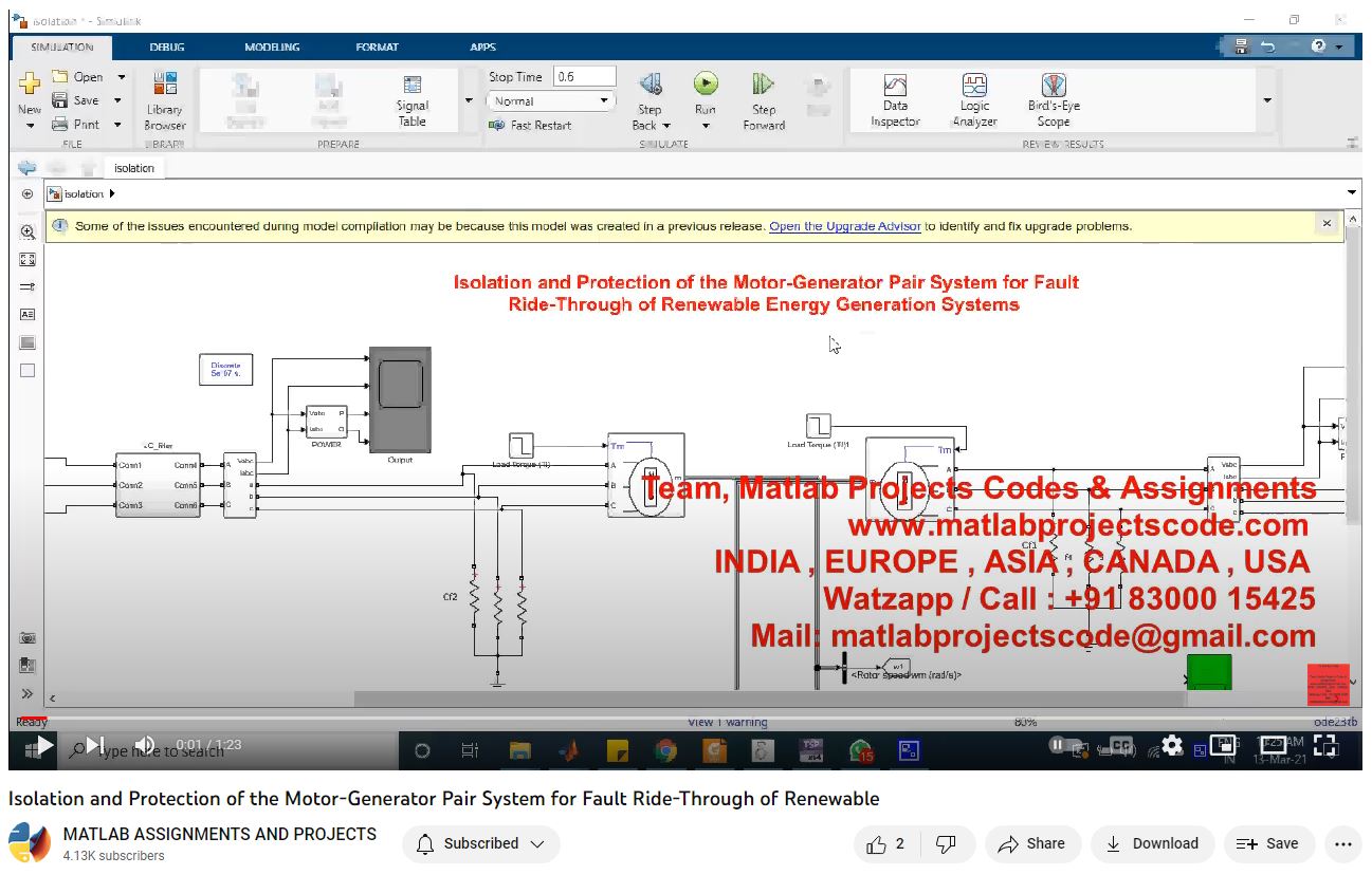 Isolation And Protection Of The Motor-Generator Pair System For Fault Ride-Through Of Renewable project simulation thumbnail for Renewable Energy Engineering