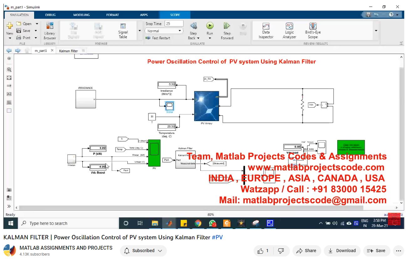 Kalman Filter _ Power Oscillation Control Of Pv System Using Kalman Filter project simulation thumbnail for Renewable Energy Engineering
