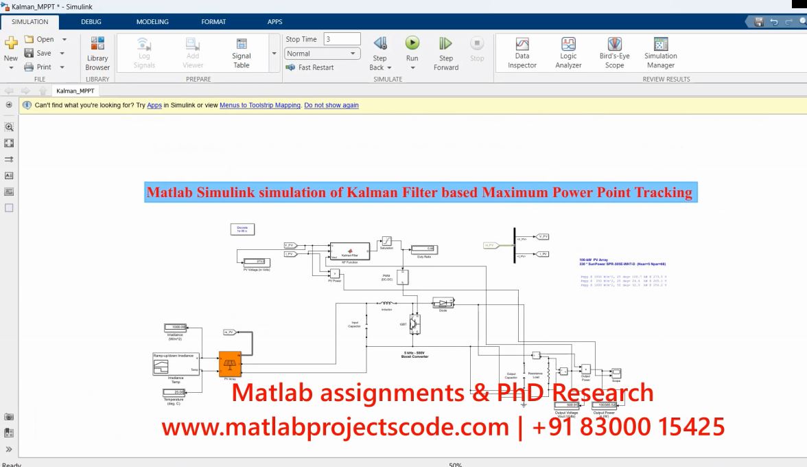 Kalman Filter Based Maximum Power Point Tracking - Matlab Simulink Electrical Simulation project thumbnail image