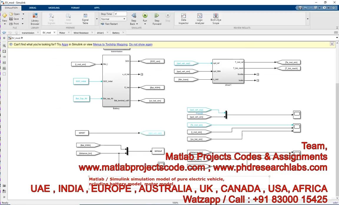 Matlab _ Simulink Simulation Model Of Pure Electric Vehicle Including Battery Model Motor Model project simulation thumbnail for Mechanical, EV and Mechatronics Engineering