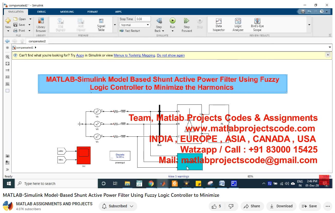 Matlab-Simulink Model-Based Shunt Active Power Filter Using Fuzzy Logic Controller To Minimize-Matlab Simulink-Electrical Assignments-Projects-Phd Research project thumbnail image