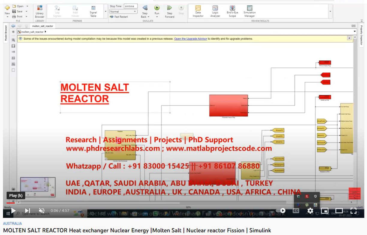 MOLTEN SALT REACTOR - Heat Exchanger - Nuclear Energy-MATLAB SIMULINK project thumbnail image