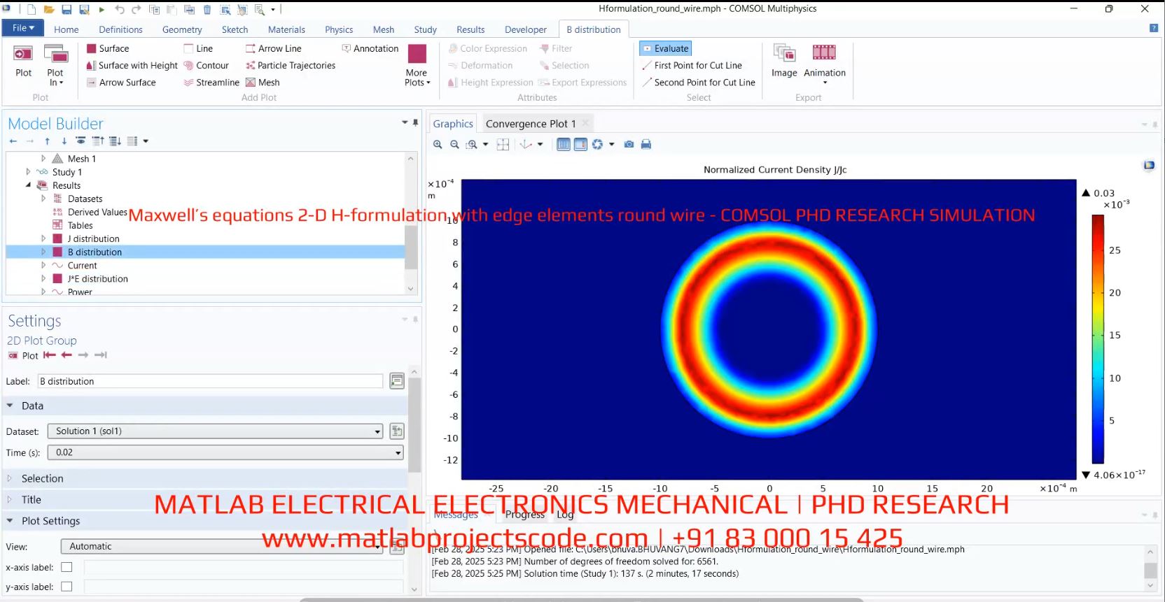 Maxwell S Equations 2-D H-Formulation With Edge Elements Round Wire - Comsol Phd Research Simulation project thumbnail image