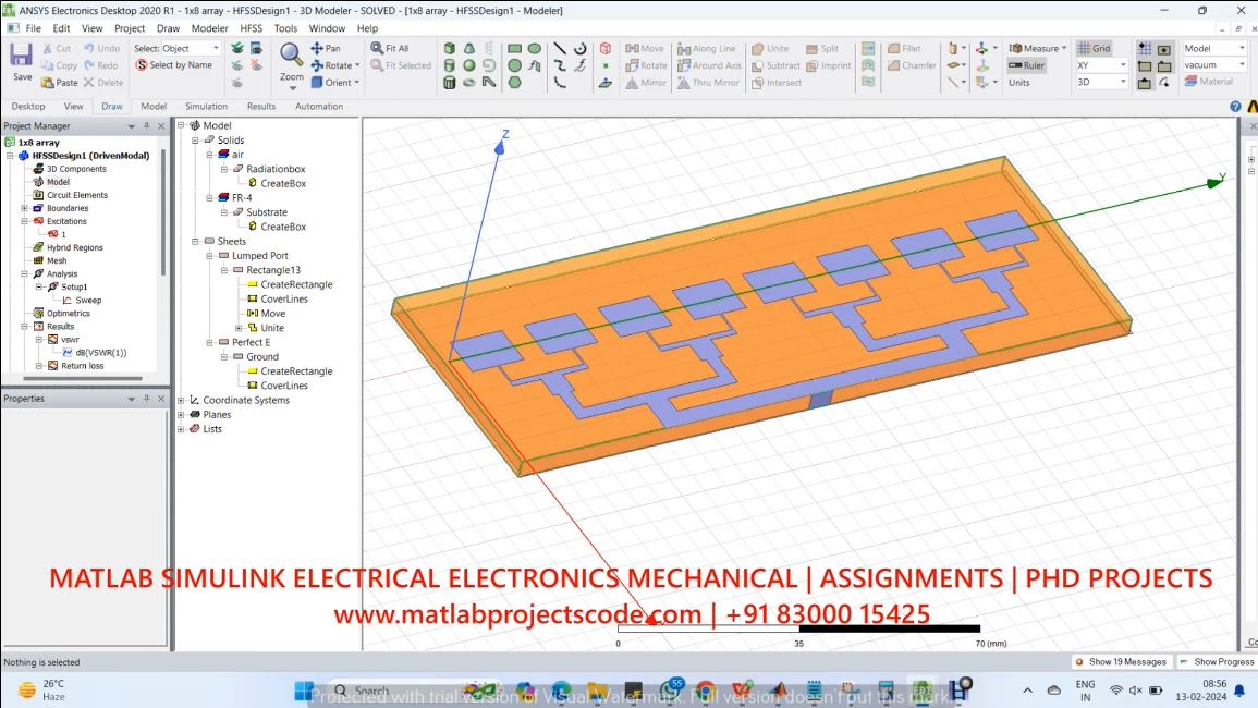 Microstrip Patch Antenna Array 1X8 Hfss Ansys Project-Antenna project thumbnail image