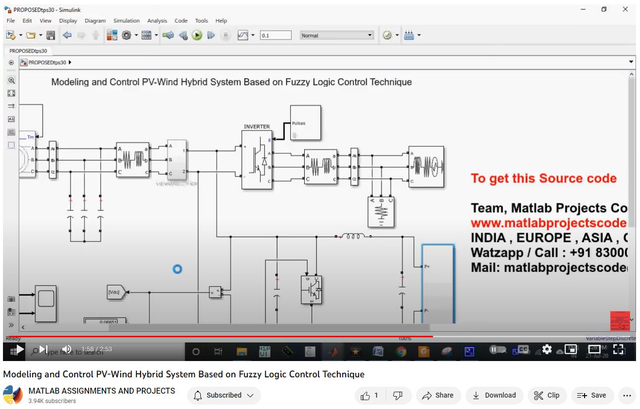 Modeling And Control Pv-Wind Hybrid System Based On Fuzzy Logic Control Technique project simulation thumbnail for Renewable Energy Engineering