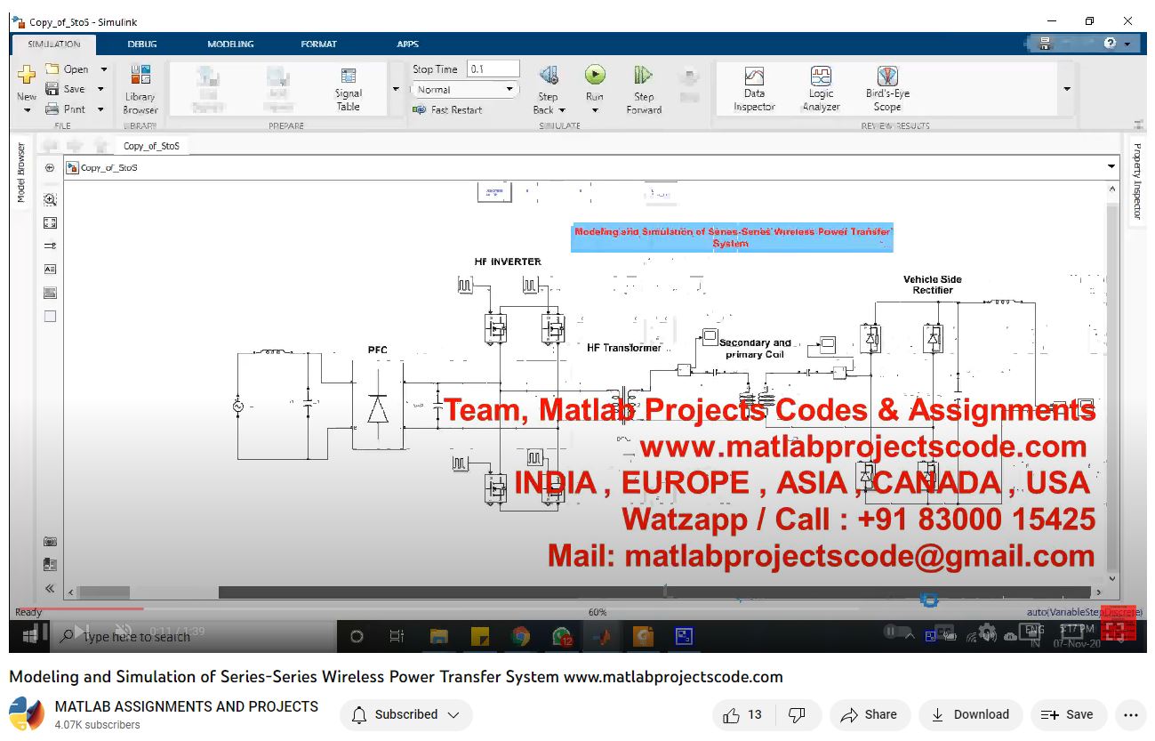 Modeling And Simulation Of Series-Series Wireless Power Transfer System-Matlab Simulink-Electrical Assignments-Projects-Phd Research project thumbnail image