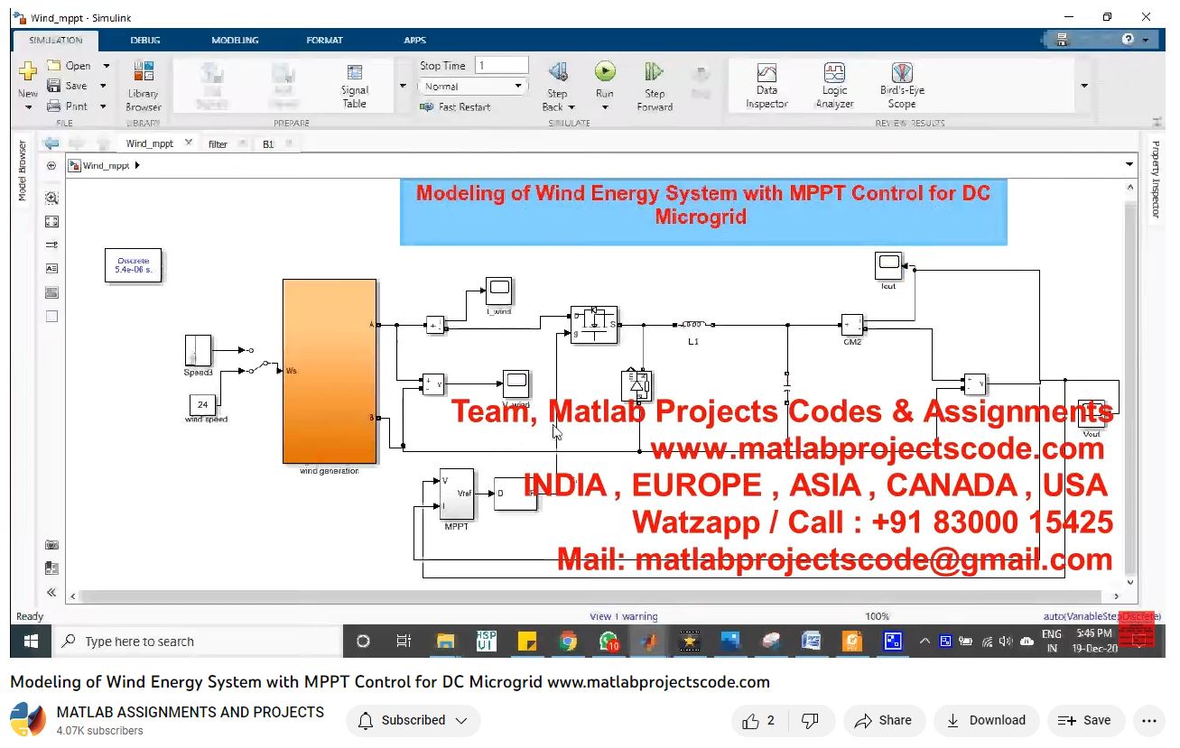 Modeling Of Wind Energy System With Mppt Control For Dc Microgrid-Matlab Simulink-Electrical Assignments-Projects-Phd Research project thumbnail image