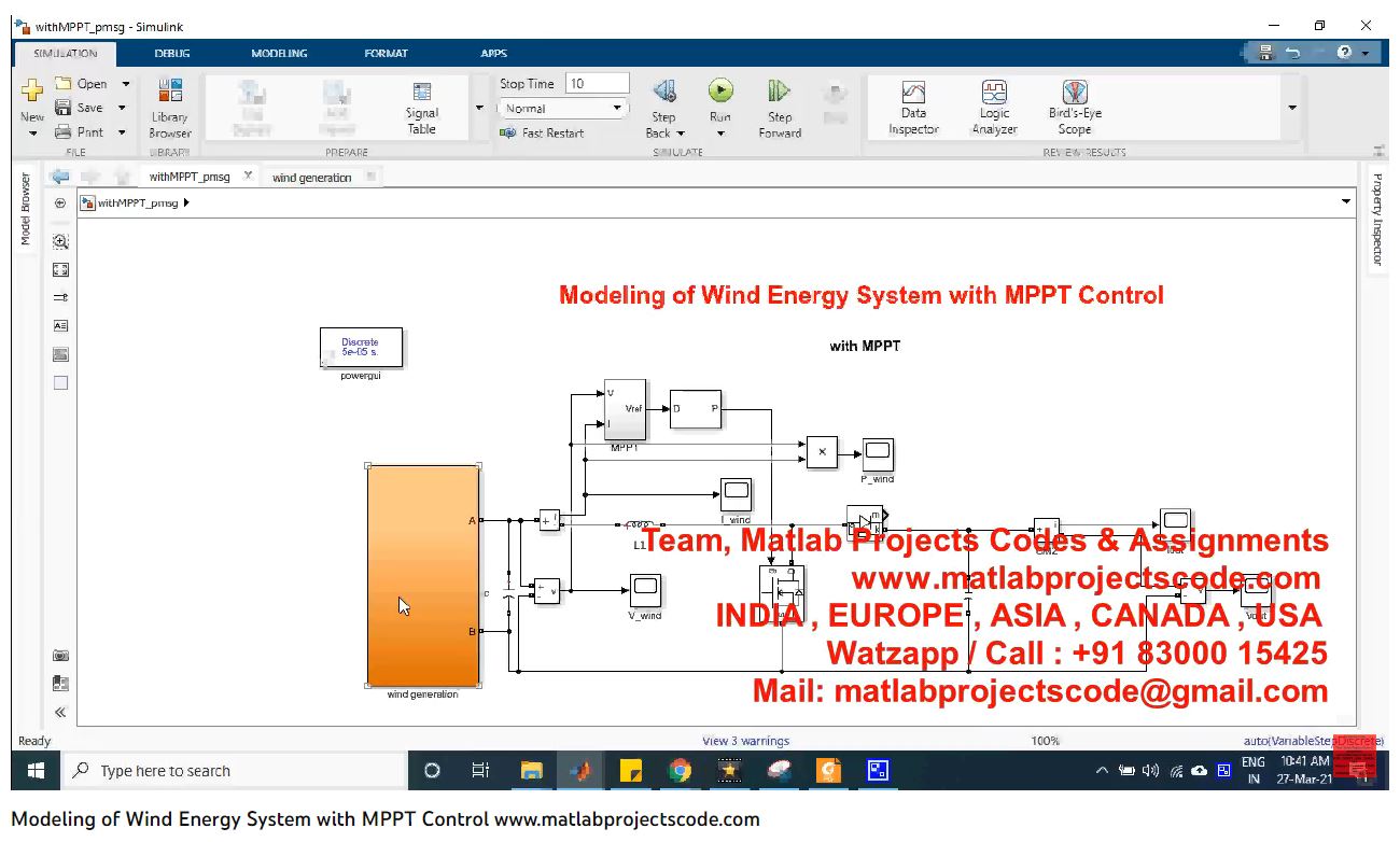 Modeling Of Wind Energy System With Mppt Control project simulation thumbnail for Renewable Energy Engineering