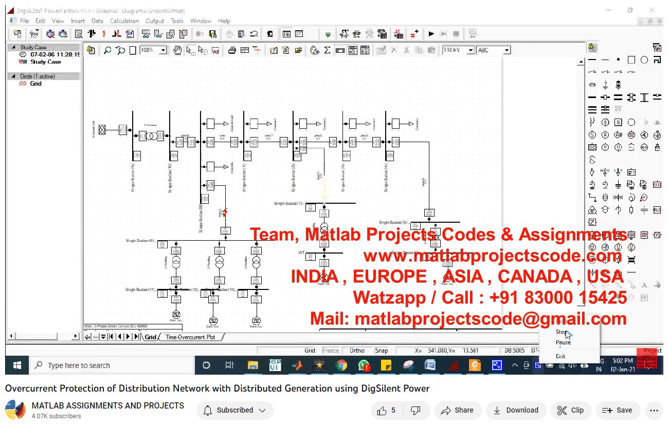 Overcurrent Protection Of Distribution Network With Distributed Generation Using Digsilent Power-Matlab Simulink-Electrical Assignments-Projects-Phd Research project thumbnail image
