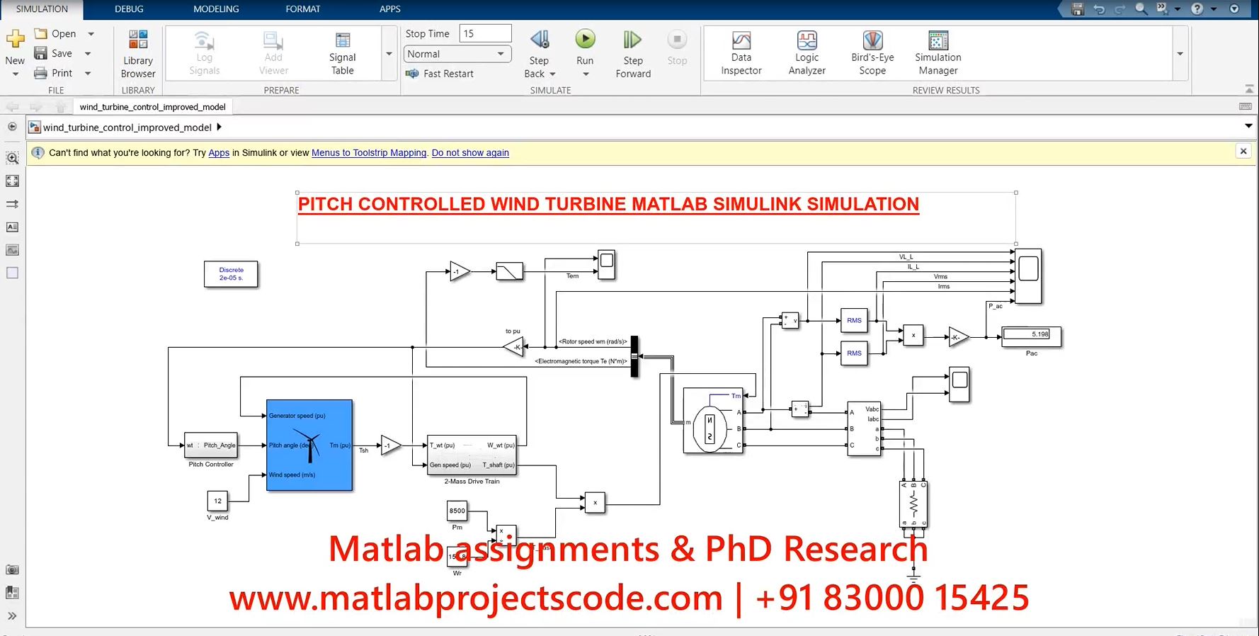 Pitch Controlled Wind Turbine - Matlab Simulation Electrical Model project thumbnail image