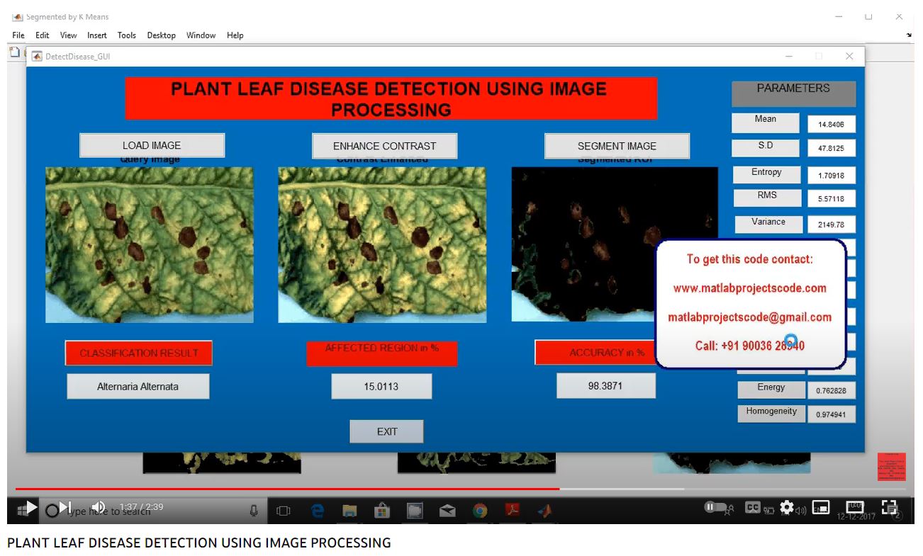 PLANT LEAF DISEASE DETECTION using IMAGE PROCESSING project thumbnail image