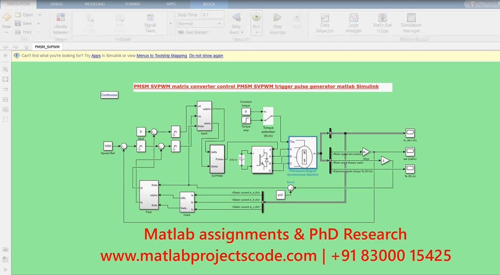 Pmsm Svpwm Matrix Converter Control Pmsm Svpwm Trigger Pulse Generator - Matlab Simulink Electrical Simulation project thumbnail image