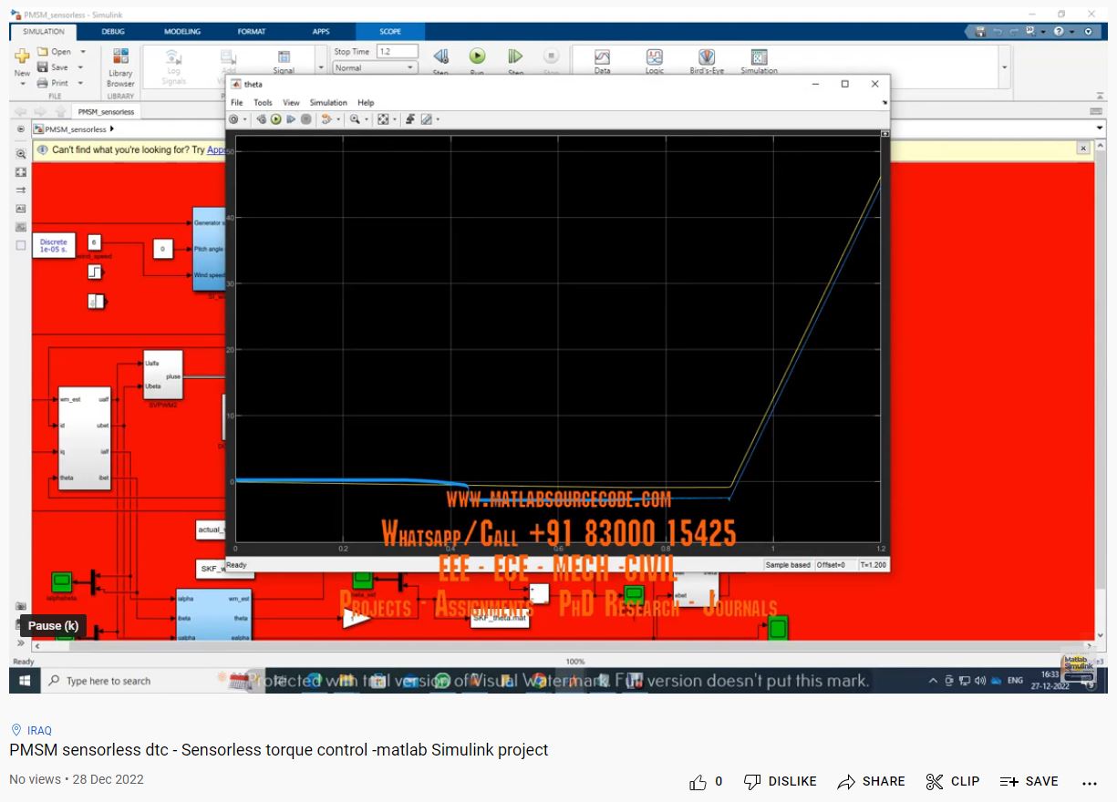 Pmsm Sensorless Dtc - Sensorless Torque Control Matlab Simulink project thumbnail image