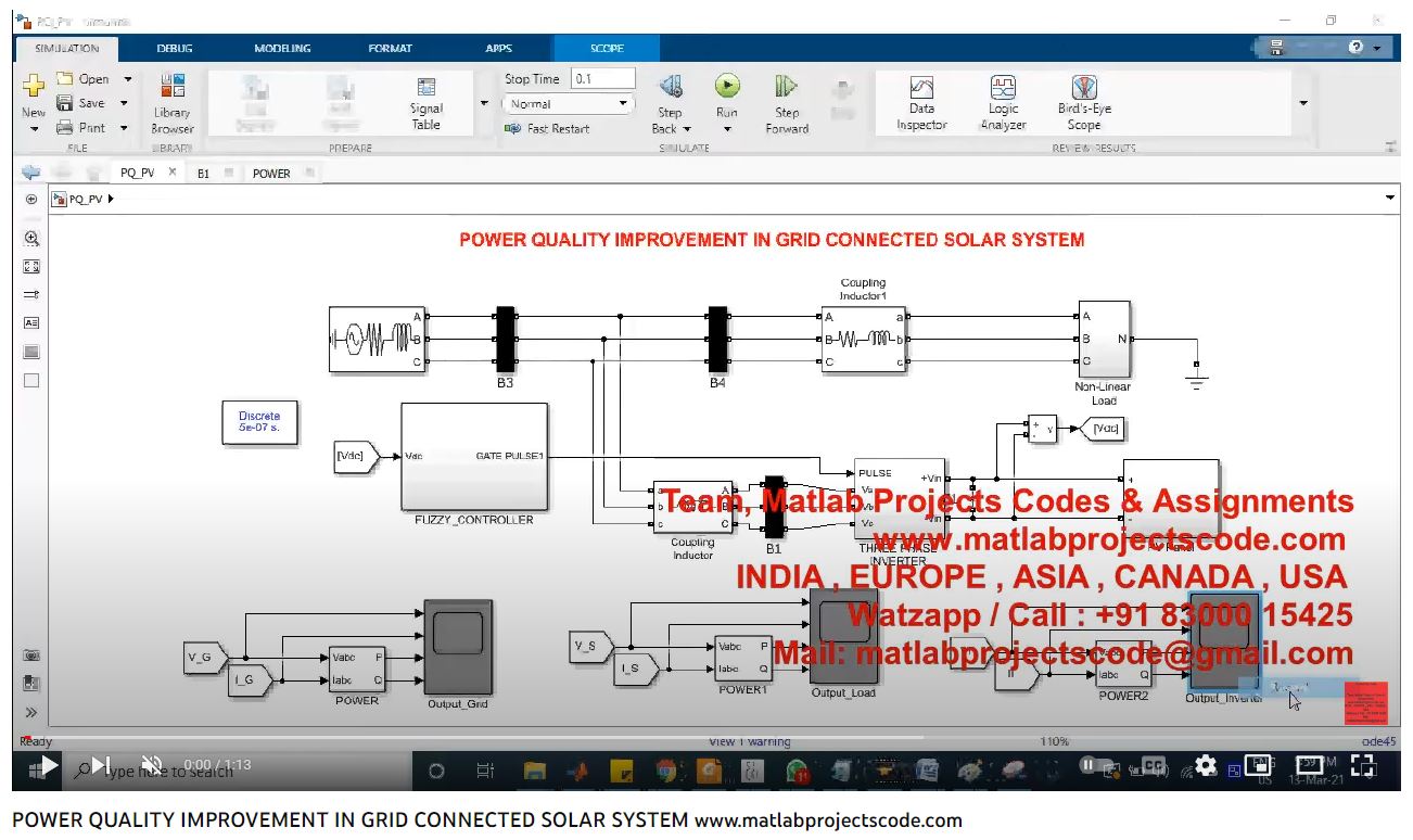 Power Quality Improvement In Grid Connected Solar System project simulation thumbnail for Renewable Energy Engineering