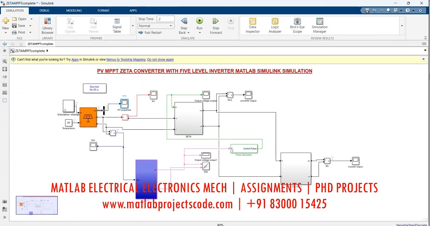 Pv Mppt Zeta Converter With Five Level Inverter Matlab Simulink Simulation project thumbnail image