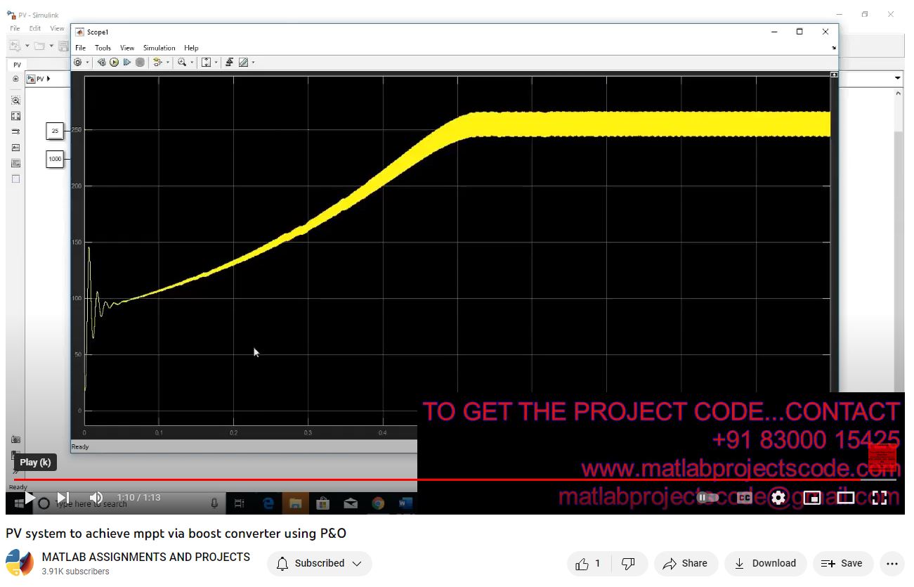 Pv System To Achieve Mppt Via Boost Converter Using P O project simulation thumbnail for Renewable Energy Engineering