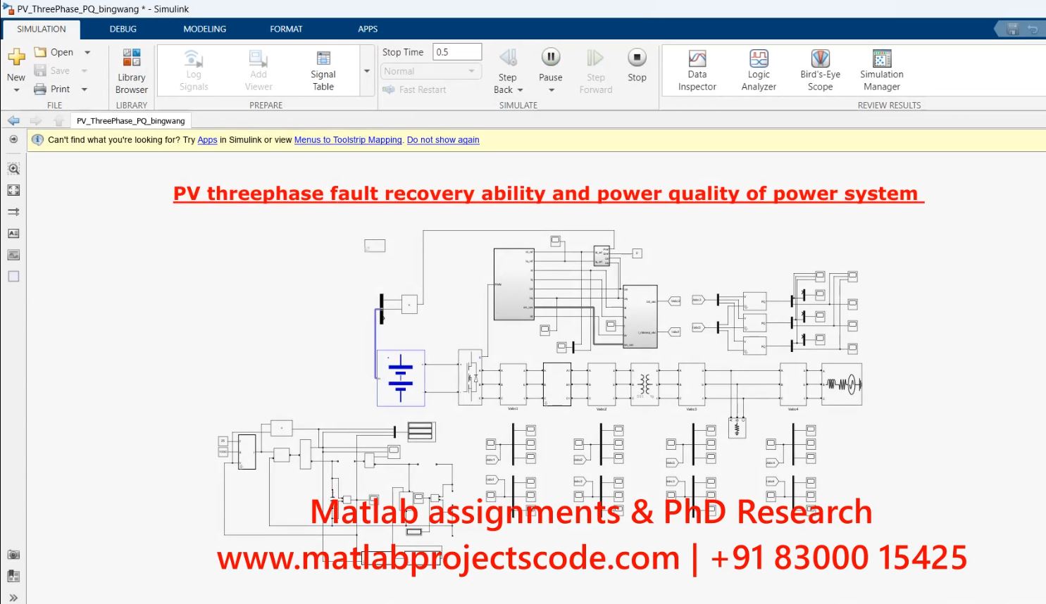 Pv Three Phase Fault Recovery Ability And Power Quality Of Power System-Electrical-Simulink project thumbnail image