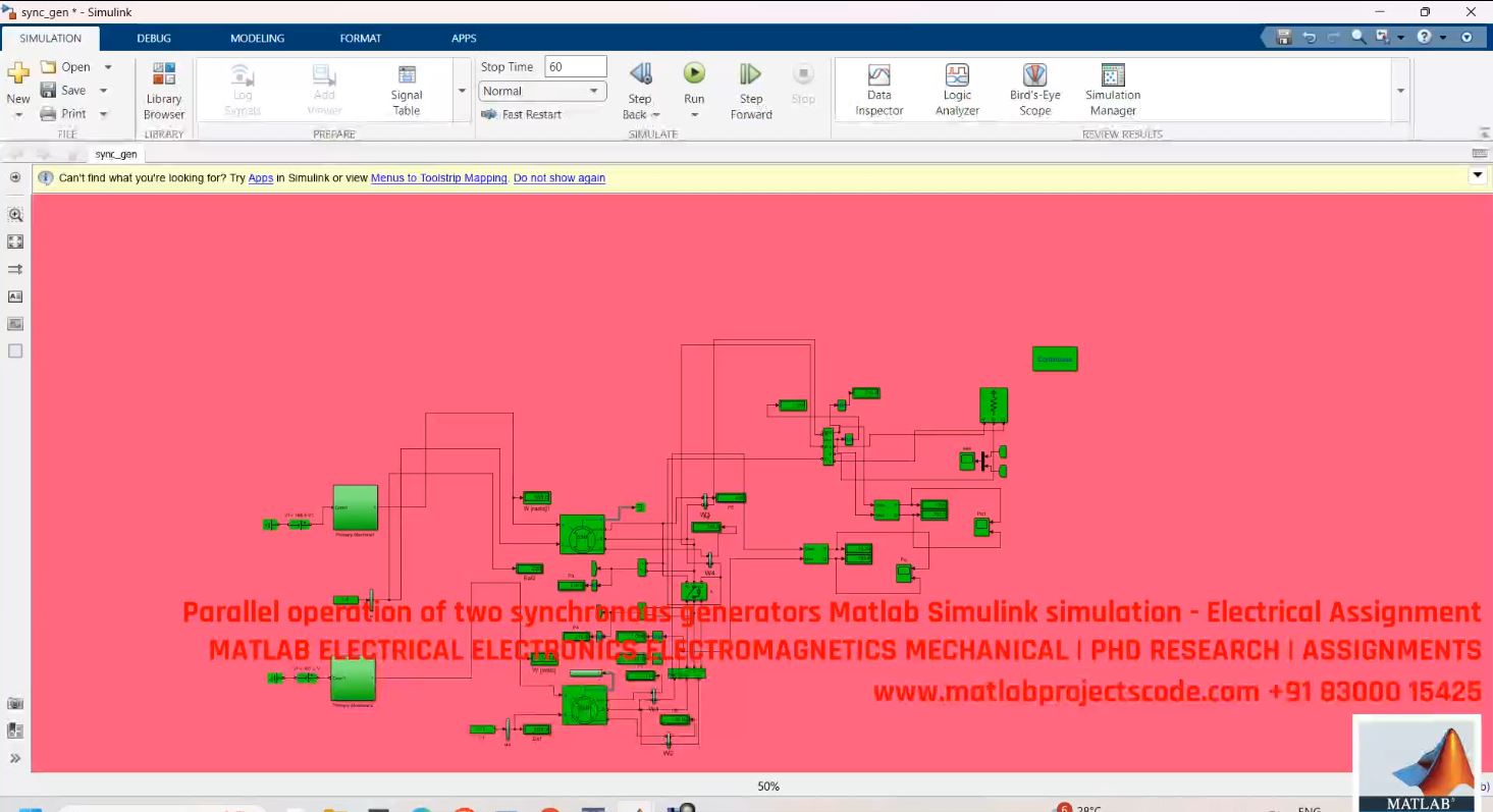 Parallel Operation Of Two Synchronous Generators - Matlab Simulink Simulation For Power System Stability project thumbnail image