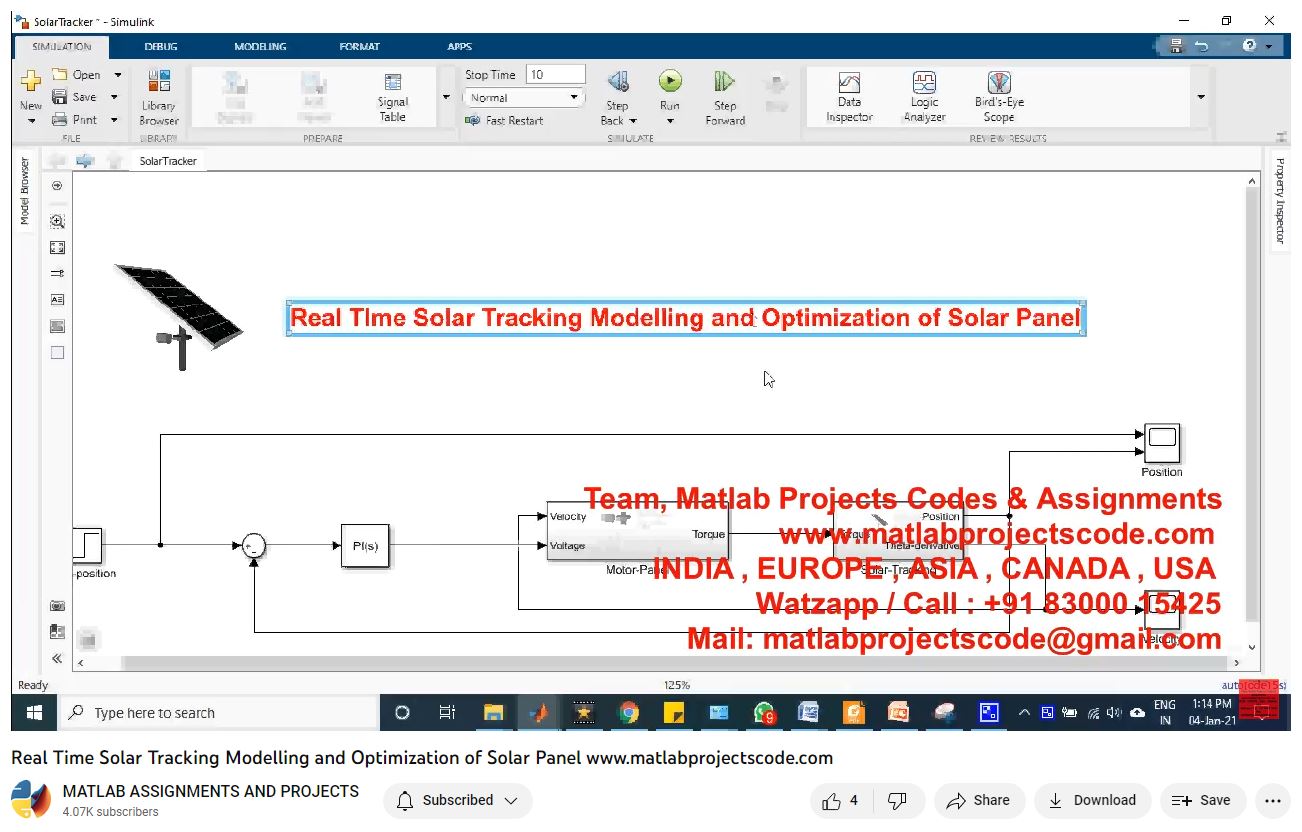 Real Time Solar Tracking Modelling And Optimization Of Solar Panel-Matlab Simulink-Electrical Assignments-Projects-Phd Research project thumbnail image