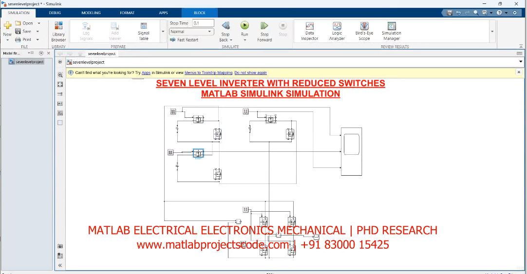 Seven Level Inverter With Reduced Switches Matlab Simulink Simulation - Electrical Phd Research project thumbnail image
