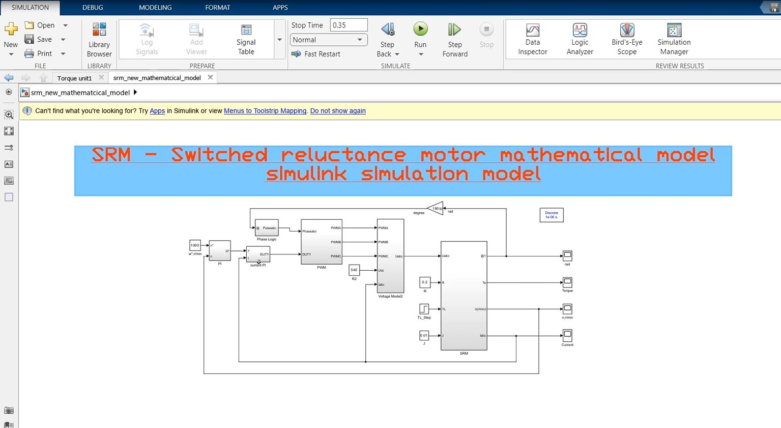 Srm - Switched Reluctance Motor Mathematical Model Simulink Simulation - Electrical Phd Research project thumbnail image