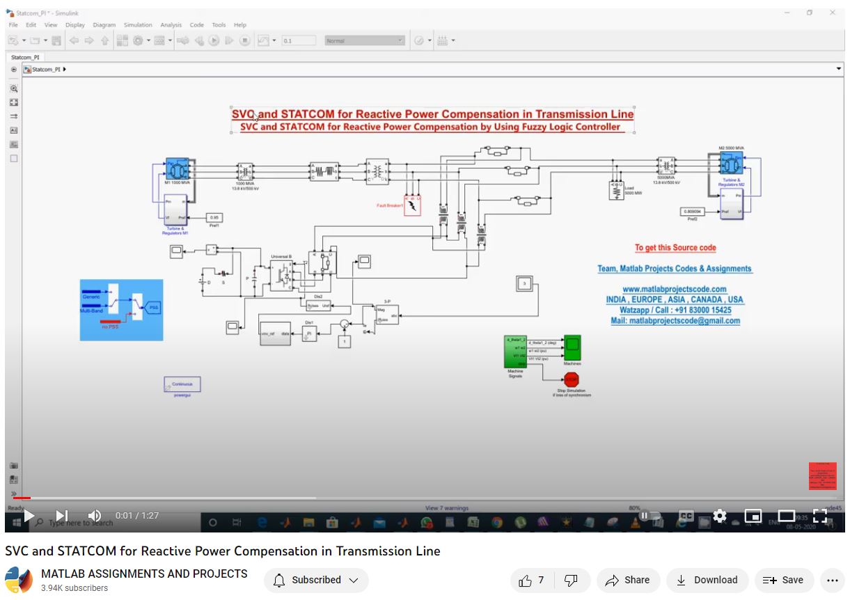 Svc And Statcom For Reactive Power Compensation In Transmission Line project simulation thumbnail for Renewable Energy Engineering