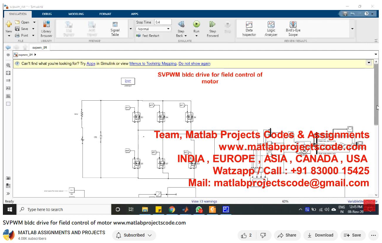 Svpwm Bldc Drive For Field Control Of Motor-Matlab Simulink-Electrical Assignments-Projects-Phd Research project thumbnail image