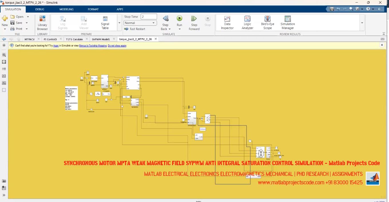 Synchronous Motor Mpta Weak Magnetic Field Svpwm Anti Integral Saturation Control Simulation - Matlab Projects Code project thumbnail image