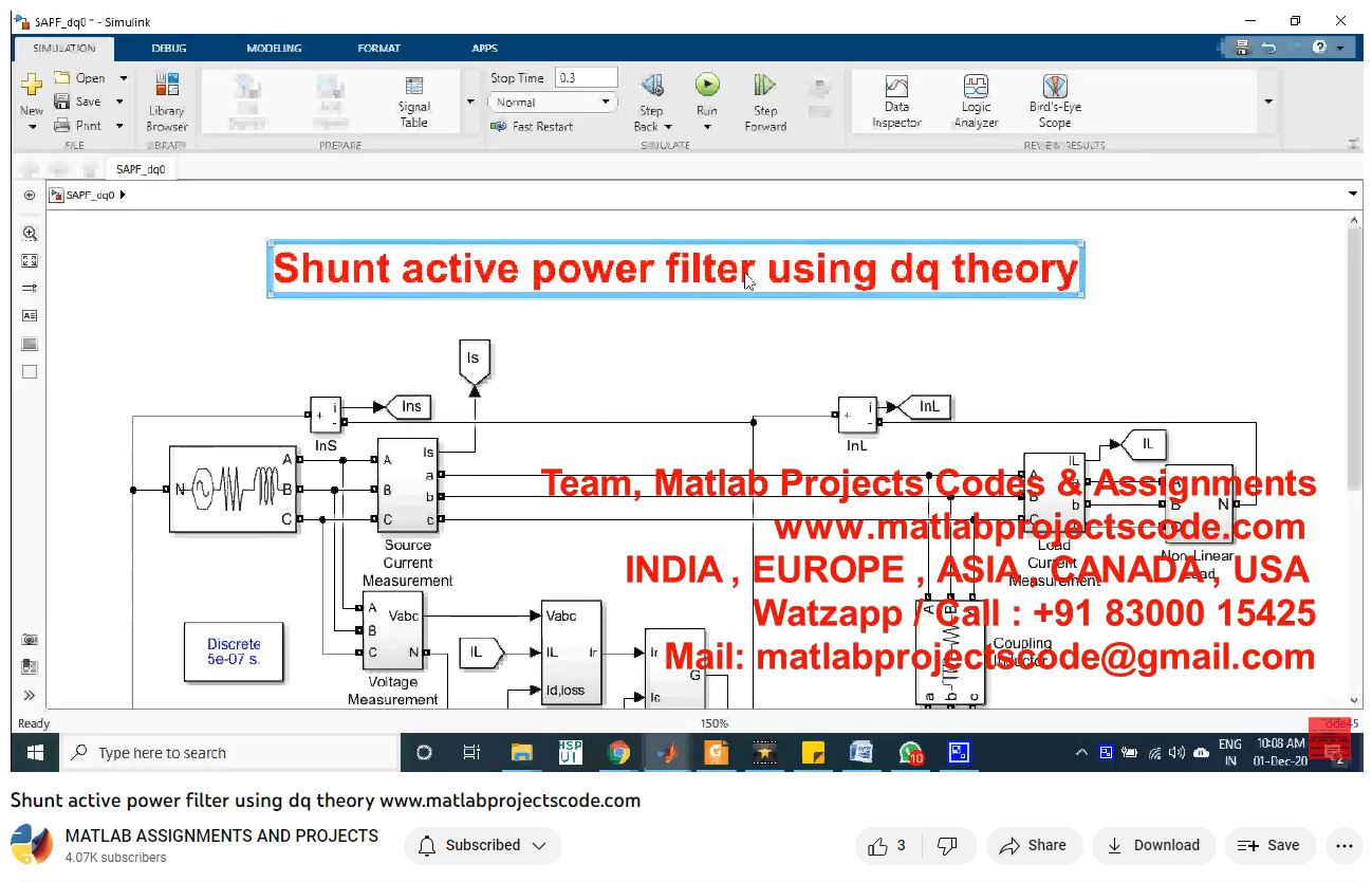 Shunt Active Power Filter Using Dq Theory-Matlab Simulink-Electrical Assignments-Projects-Phd Research project simulation thumbnail for Renewable Energy Engineering