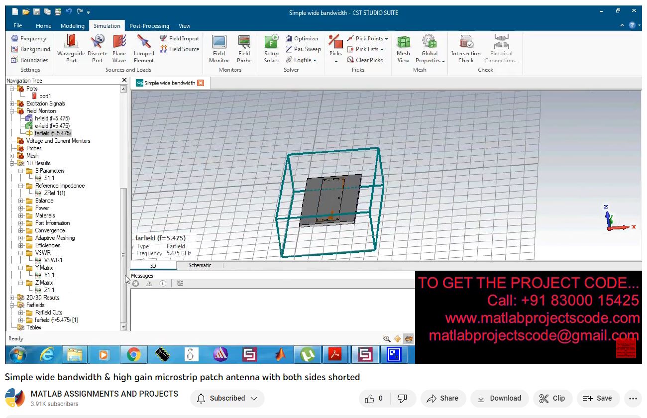 Simple Wide Bandwidth High Gain Microstrip Patch Antenna With Both Sides Shorted project simulation thumbnail for Electromagnetics and RF Engineering