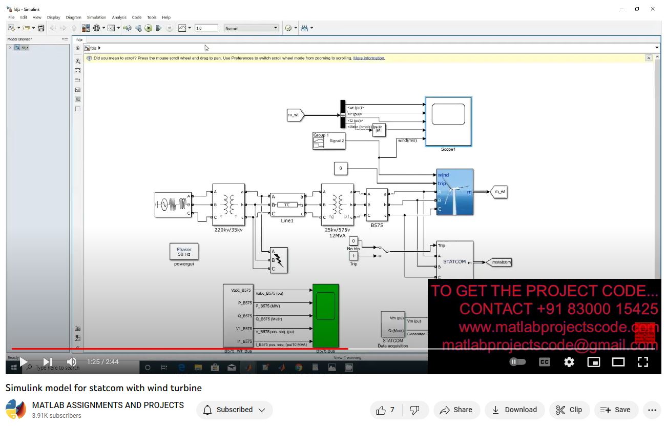 Simulink Model For Statcom With Wind Turbine project simulation thumbnail for Renewable Energy Engineering