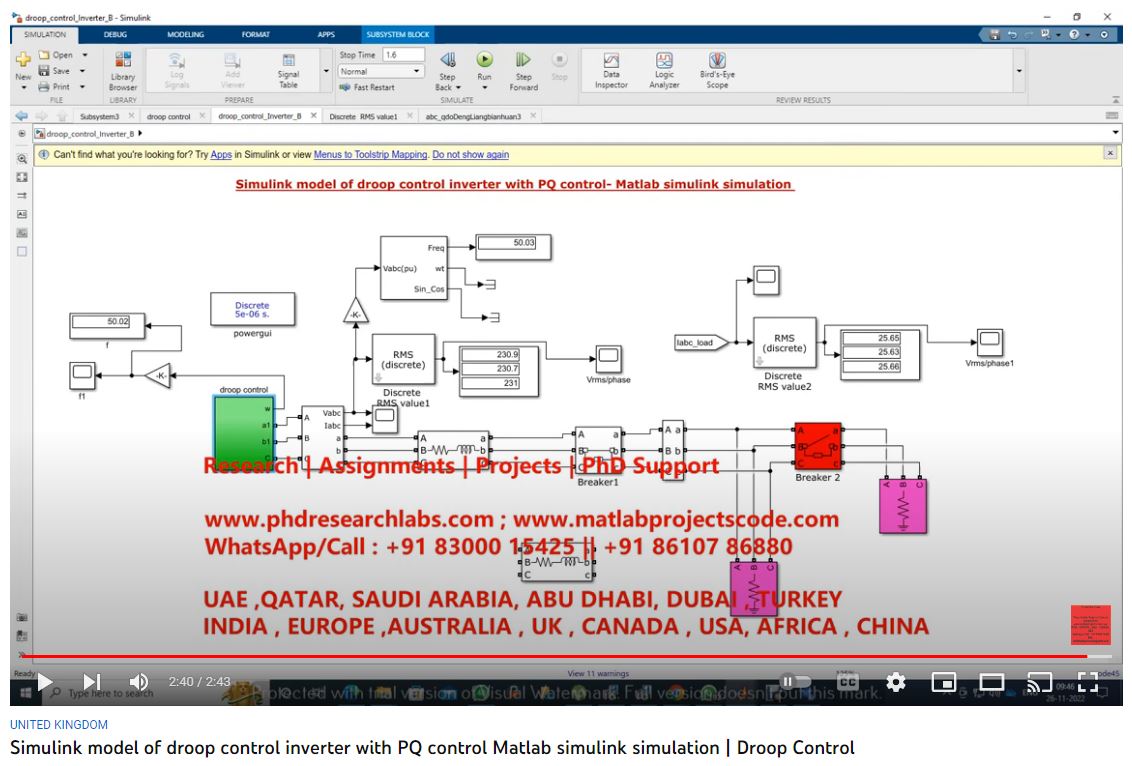 SIMULINK Model of Droop Control Inverter with PQ Control- MATLAB SIMULINK Simulation project thumbnail image