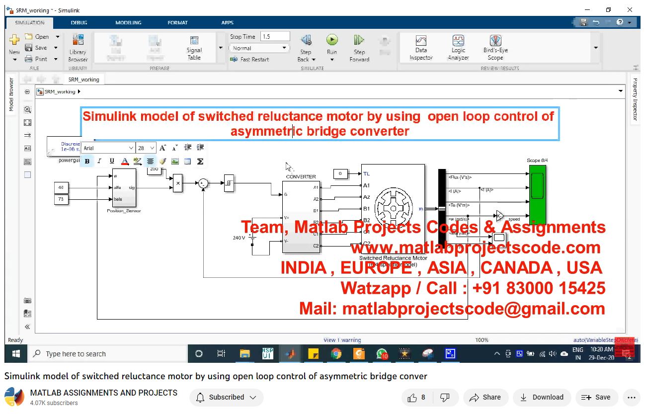 Simulink Model Of Switched Reluctance Motor By Using Open Loop Control Of Asymmetric Bridge Conver-Matlab Simulink-Electrical Assignments-Projects-Phd Research project thumbnail image