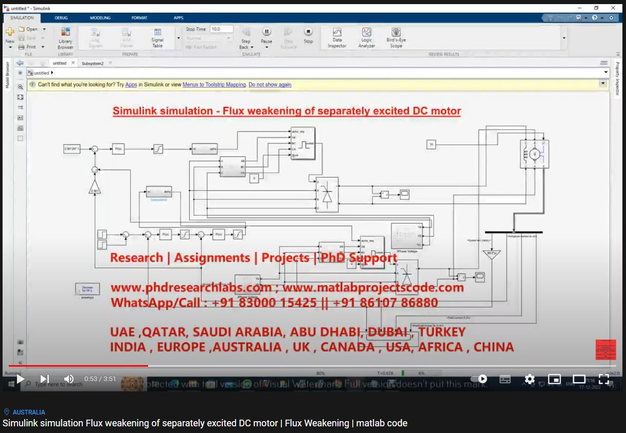 Simulink Simulation - Flux Weakening Of Separately Excited Dc Motor project simulation thumbnail for Renewable Energy Engineering