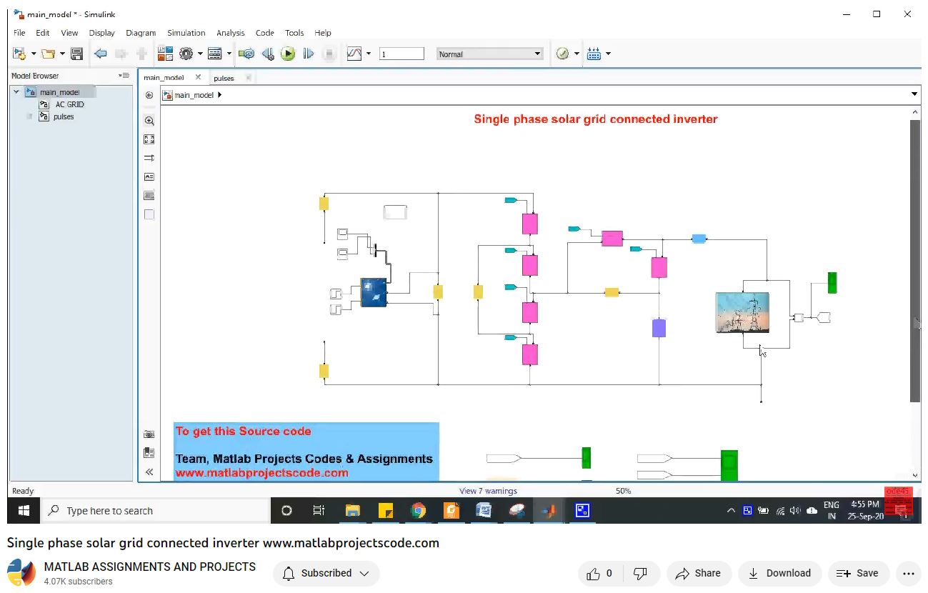Single Phase Solar Grid Connected Inverter-Matlab Simulink-Electrical Assignments-Projects-Phd Research project thumbnail image