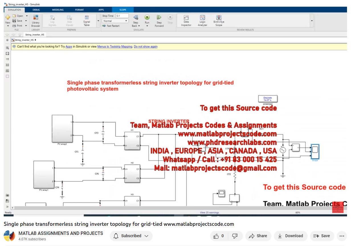 Single Phase Transformerless String Inverter Topology For Grid-Tied-Matlab Simulink-Electrical Assignments-Projects-Phd Research project thumbnail image