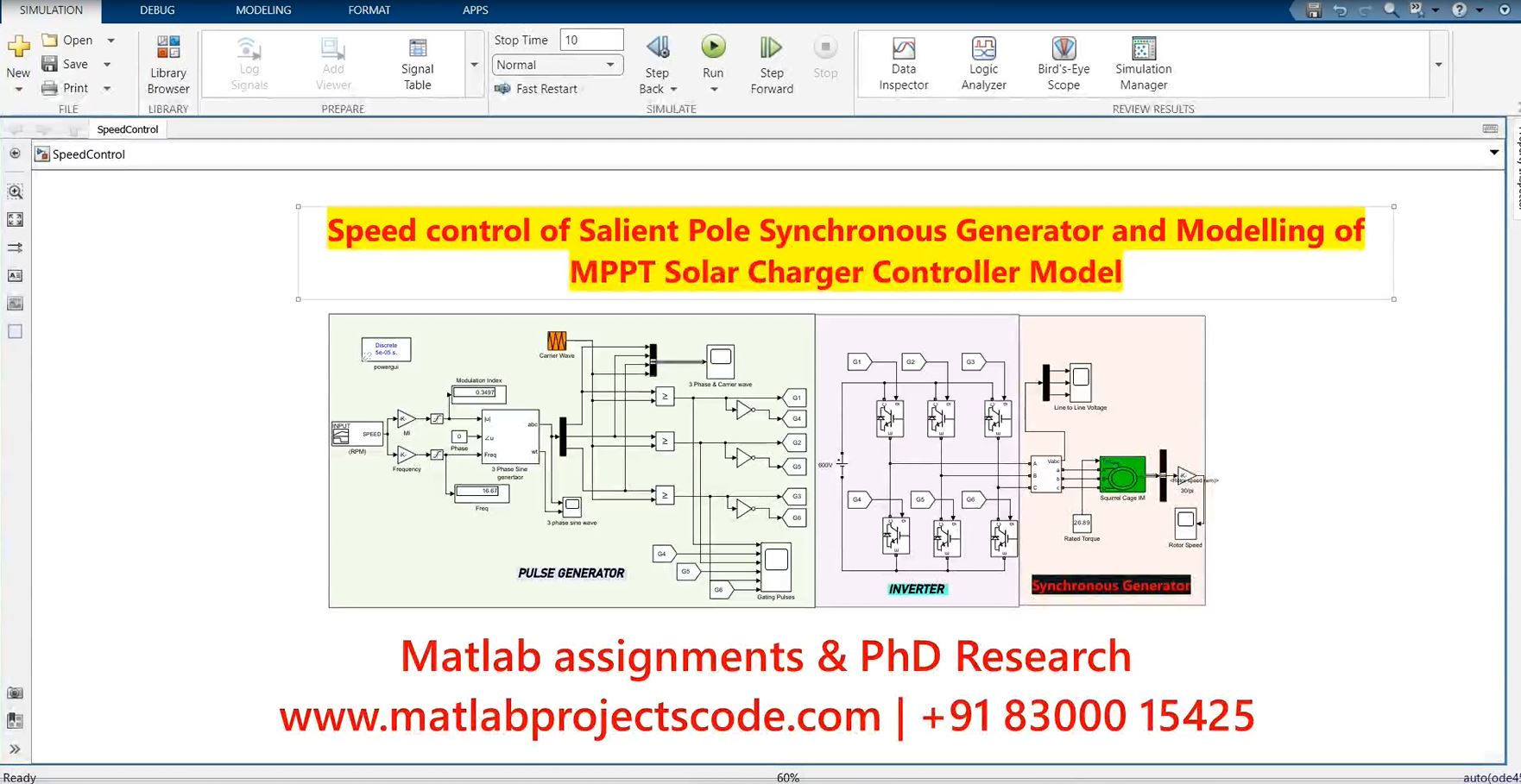 Speed Control Of Salient Pole Synchronous Generator And Modelling Of Mppt Solar Charger Controller Model - Matlab Simulink Simulation - Electrical Phd Research project thumbnail image