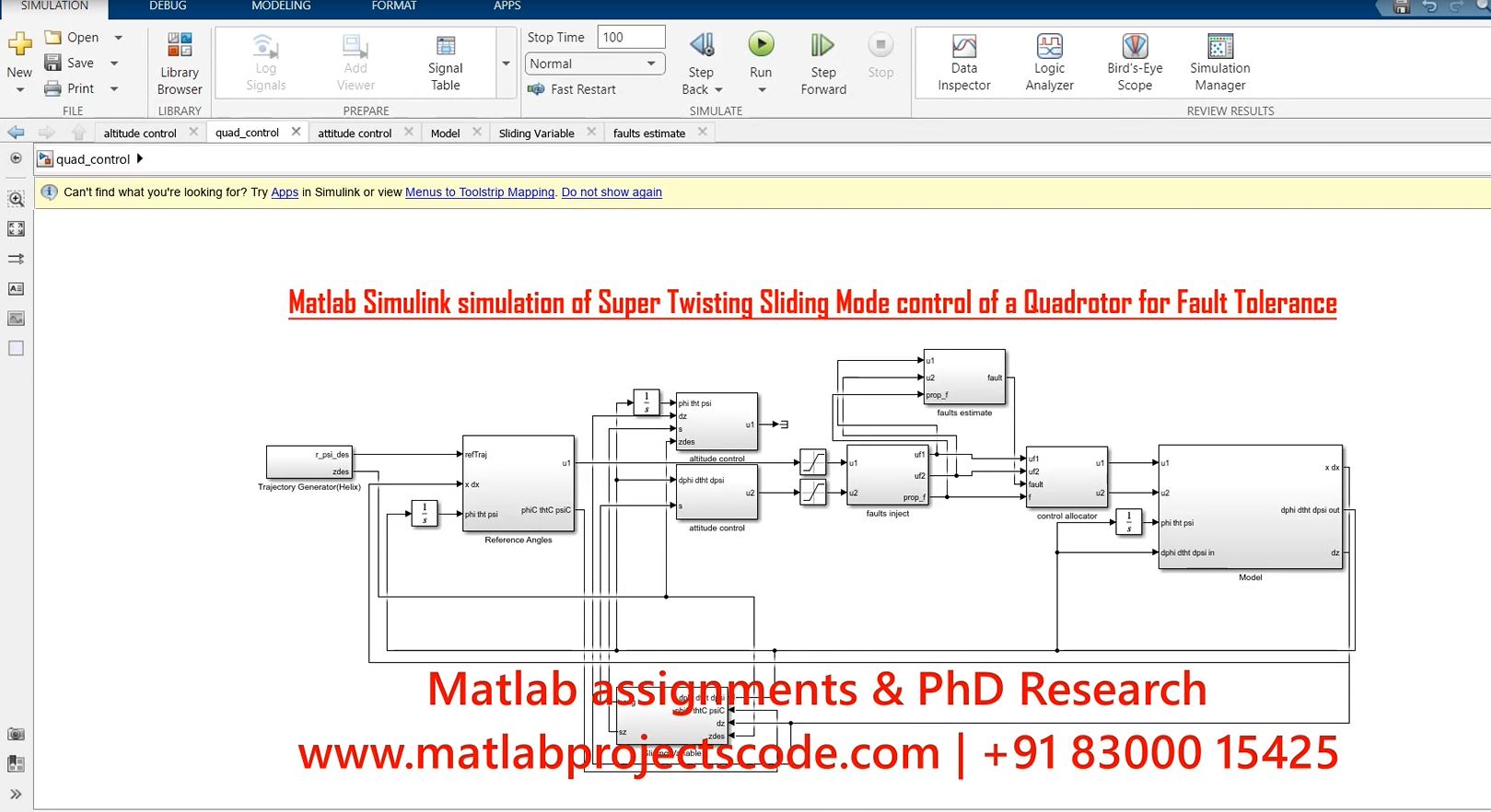 Super Twisting Sliding Mode Control Of A Quadrotor For Fault Tolerance - Matlab Simulink Electrical Simulation project thumbnail image