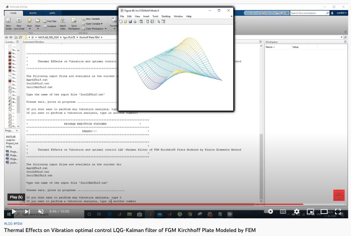 Thermal Effects on Vibration Optimal Control LQG-Kalman Filter of FGM Kirchhoff Plate Modeled by FEM-MATLAB SIMULINK-MATLAB SIMULINK PhD Research project thumbnail image