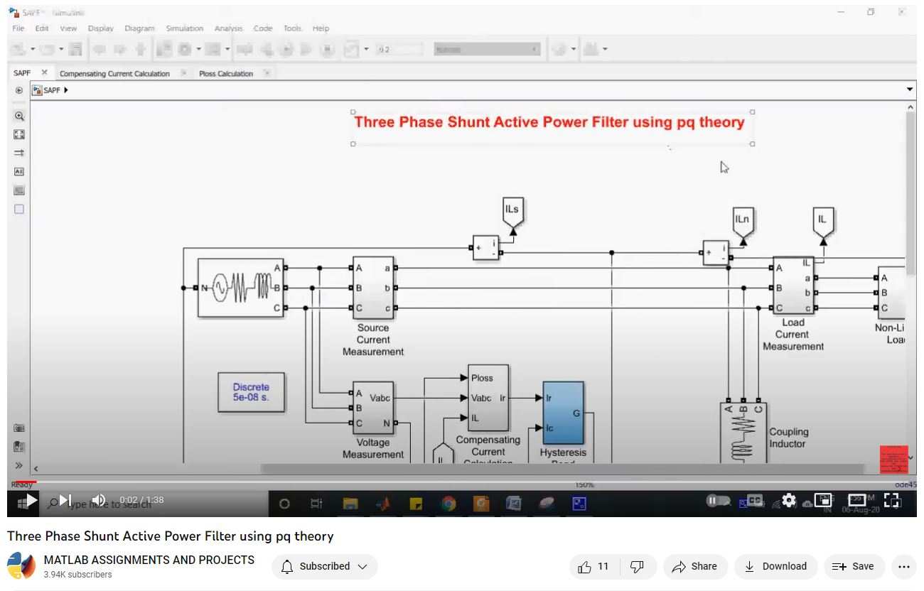 Three Phase Shunt Active Power Filter Using Pq Theory project simulation thumbnail for Renewable Energy Engineering