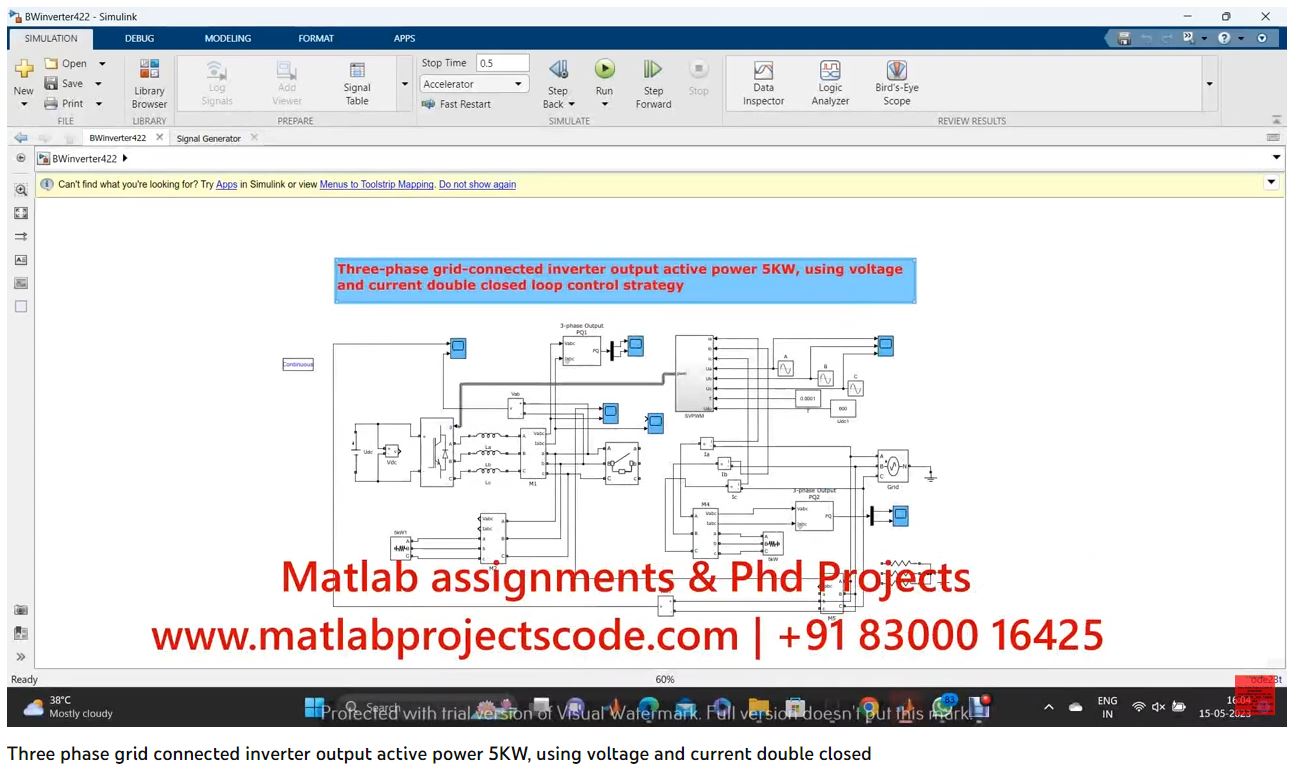 Three Phase Grid Connected Inverter Output Active Power 5Kw Using Voltage And Current Double Closed Loop Control Strategy Matlab Simulink Simulation project simulation thumbnail for Renewable Energy Engineering