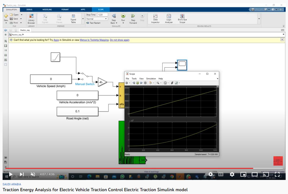 Traction Energy Analysis for Electric Vehicle - Electric Traction Control - MATLAB SIMULINK Model project thumbnail image