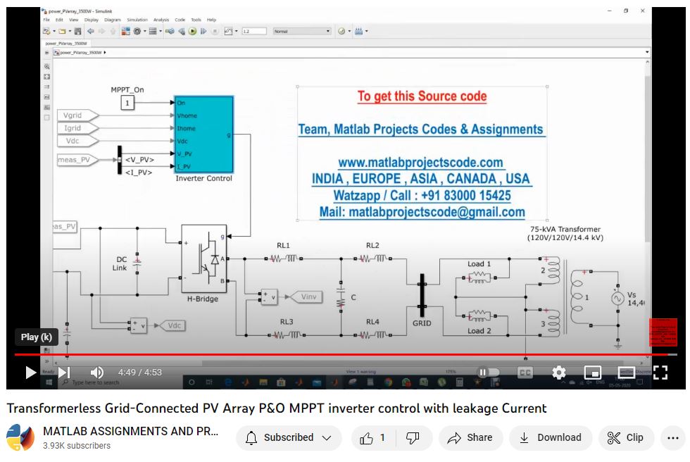 Transformerless Grid-Connected Pv Array P O Mppt Inverter Control With Leakage Current project simulation thumbnail for Electromagnetics and RF Engineering
