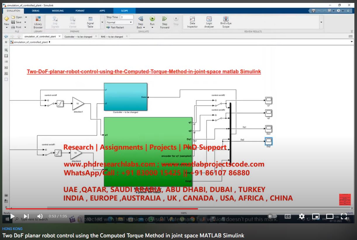 Two DoF Planar Robot Control using the Computed Torque Method in Joint Space-MATLAB SIMULINK project thumbnail image