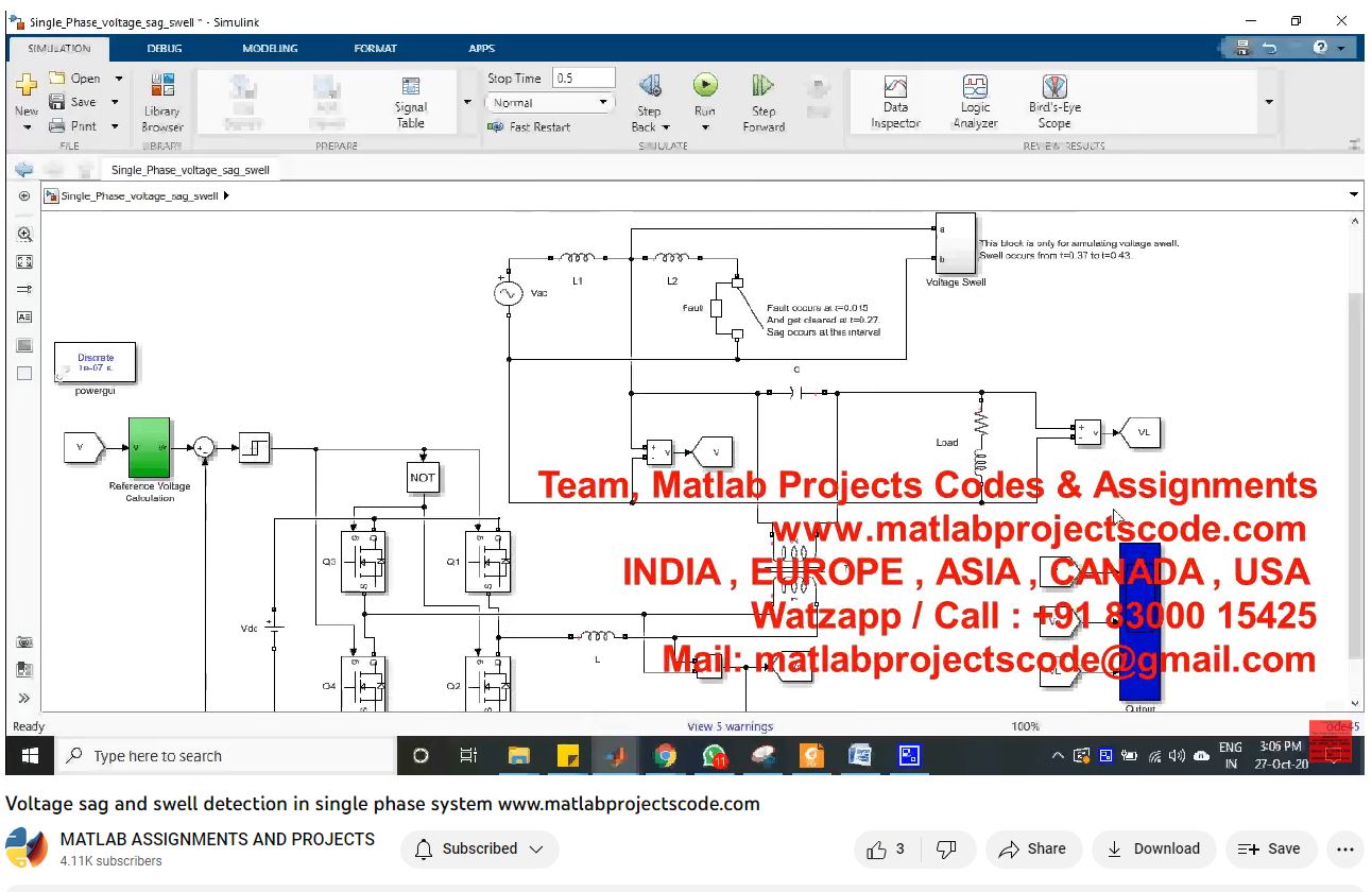 Voltage Sag And Swell Detection In Single Phase System-Matlab Simulink-Electrical Assignments-Projects-Phd Research project simulation thumbnail for Renewable Energy Engineering