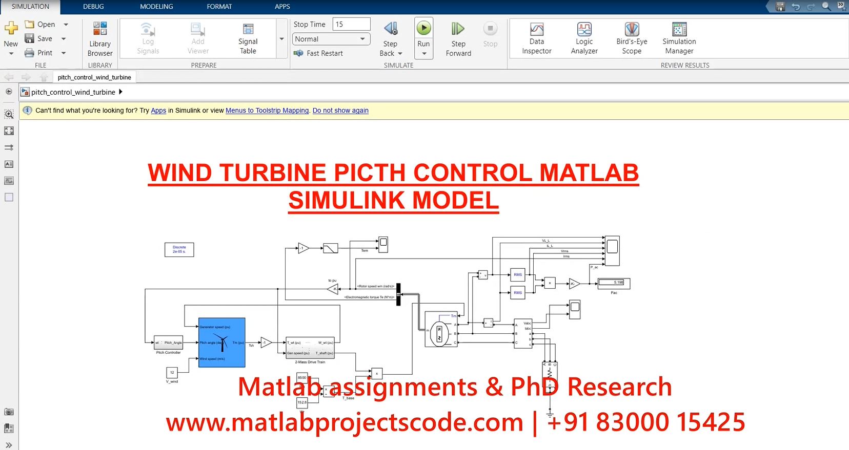 Wind Turbine Pitch Control - Matlab Simulink Electrical Simulation project thumbnail image