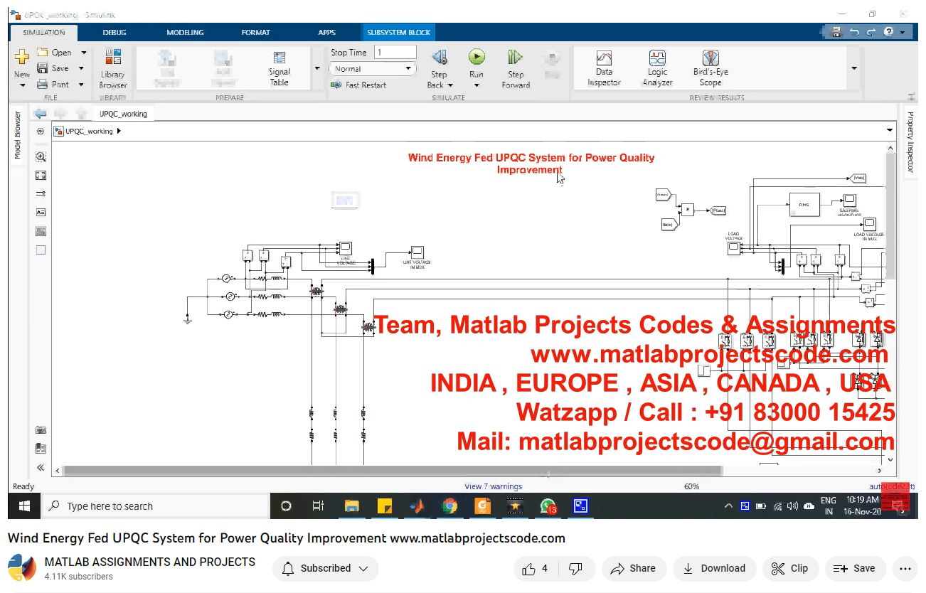 Wind Energy Fed Upqc System For Power Quality Improvement-Matlab Simulink-Electrical Assignments-Projects-Phd Research project thumbnail image